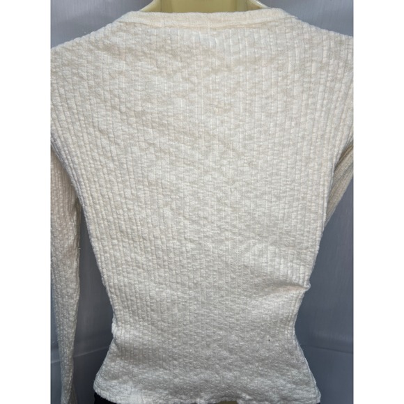 FULL TILT Ribbed Henley Long Sleeve Top Cream Textured Button Up Casual Size L - Picture 3 of 7
